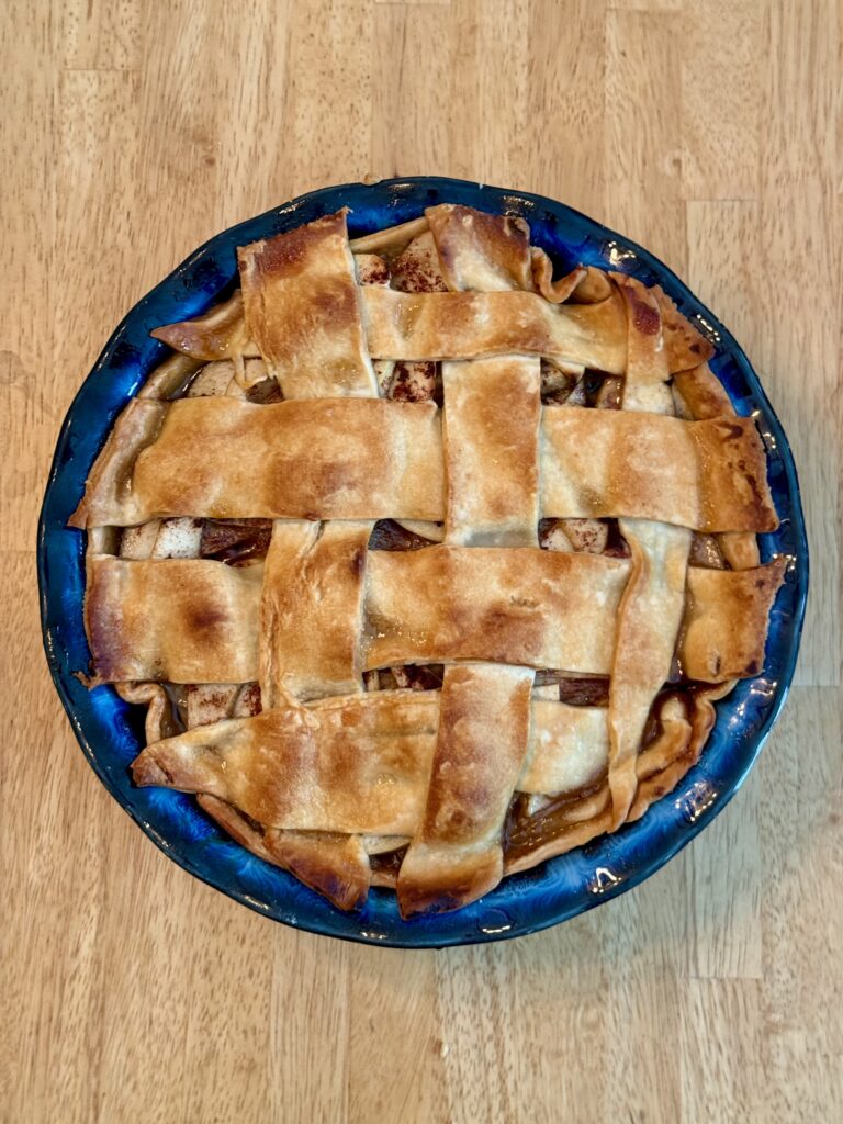 Caramel Apple Pie in pie dish