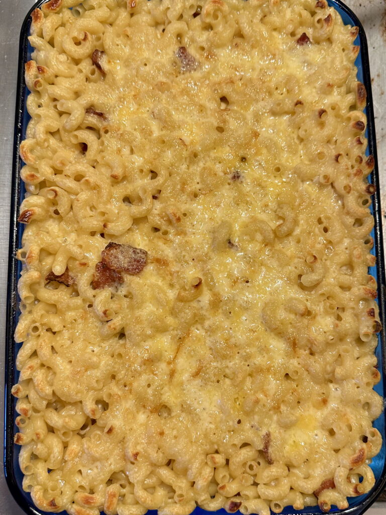 Pan of baked mac and cheese