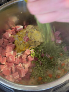 Split Pea Soup ingredients in an Instant Pot